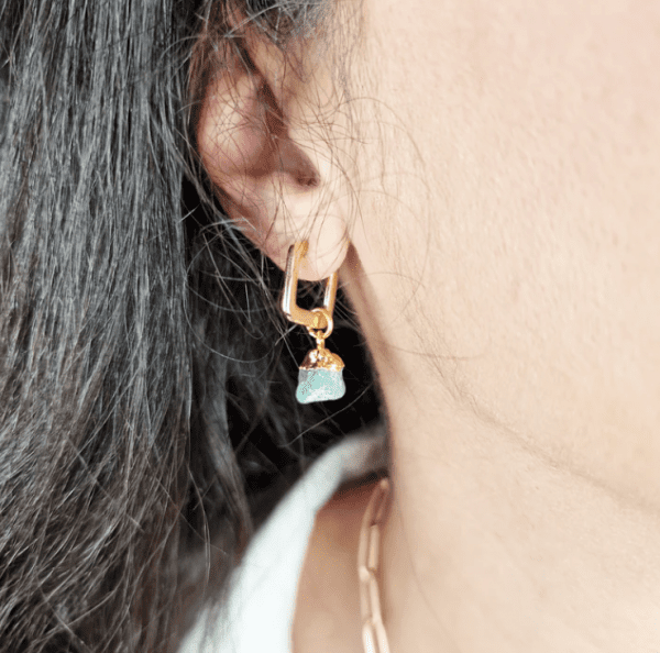 Sofia Emerald May Birthstone Mini Link Earrings | Ethically Sourced Jewellery - Image 2