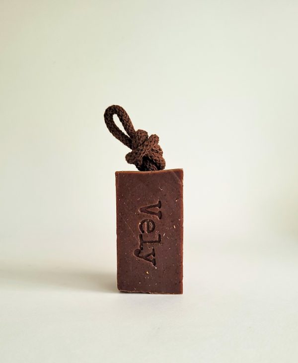 Natural coffee and raw cacao soap on a rope "Coco" The Vely Soapery