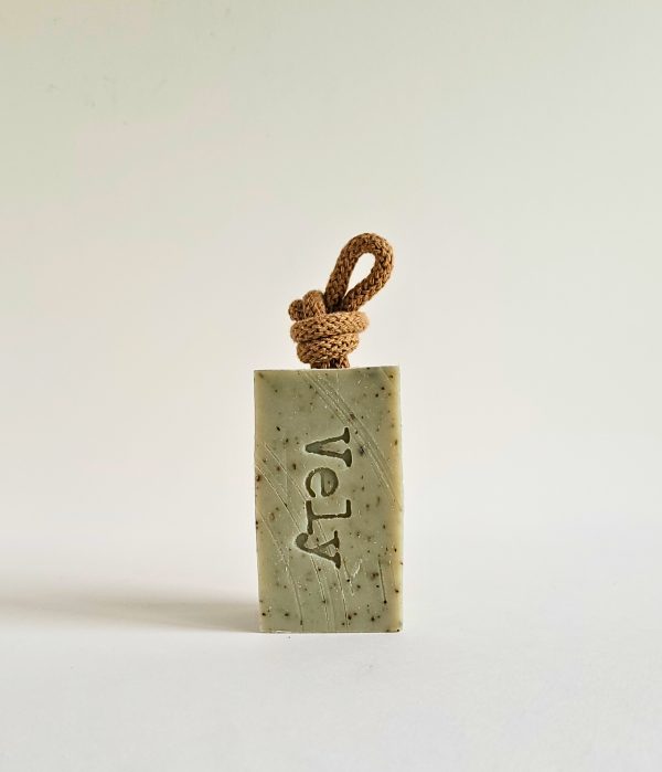 Green clay and mint soap on a rope