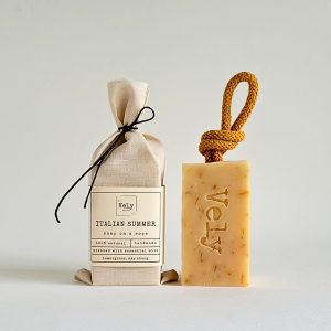 Italian Summer natural soap on rope with calendula